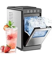 Kismile Countertop Ice Maker, Portable Ice Maker Machine 26lbs/24H, Dual Water Tank Design, Small & Large Bullet Ice, Self-Cleaning, Internal Lighting for Home Kitchen, Office & RV