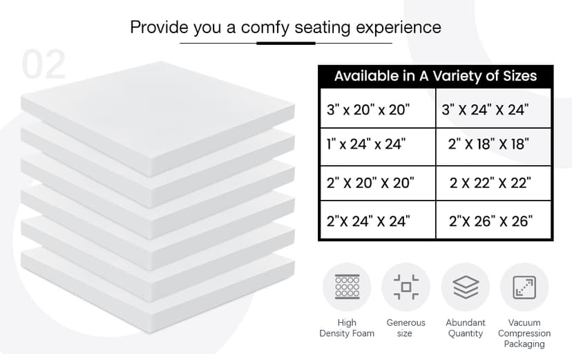 Frienda 6 Pack 2" X 20" X 20" Upholstery High Density Foam Cushion White Square Seat Replacement Cushion or Commercial Use Stuffing Craft Foam Couch Chair Padding DIY Projects