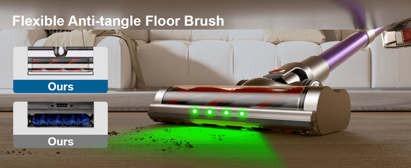 Cordless Vacuum Cleaner, 2 Batteries 120 Mins Runtime, 600W 50KPA Stick Vacuum with Self-Standing, Tangle-Free Brush, LED Display, Vacuum Cleaner for Home Hardwood Floor, Carpet, Pet Hair
