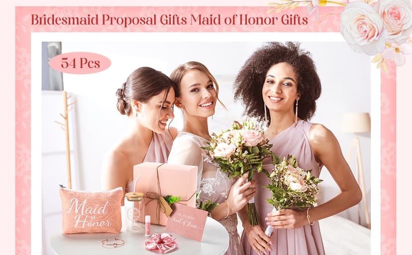 54 Pcs Bridesmaid Proposal Gifts, Maid of Honor Gift Include Wedding Gift Box Makeup Bag Invited Card Glass Cup Lip Balm Scrunchie Bracelet for Bridal Shower Bachelorette Party(Green)
