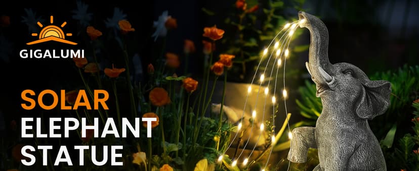 GIGALUMI Solar Garden Decor Watering Elephant Statues Outdoor, Birthday Gifts for Women Mom Grandma Senior Elder, Elephant Ornament for Balcony, Garden, Patio, Yard, Lawn (Constant Lights Only)
