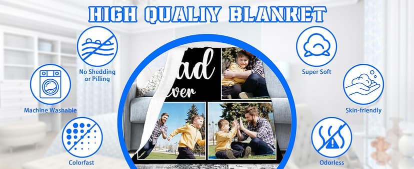 Customized Gift for Husband from Daughter Son Wife, Custom Blanket with Picture, Dad Blanket Gift for Anniversary Fathers Day Birthday Gifts for Best Dad, Personalized Photo Blanket B0GZ3XZVQF