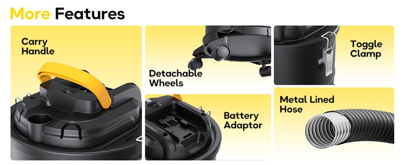 DeForce Cordless Ash Vacuum, for DeWalt 20V Max Battery, 4-Gallon Portable Vacuum Cleaner, Black, with Hose Nozzles HEPA Filters Wheels, for Pellet Wood Stove BBQ Grill (Bare Tool ONLY)