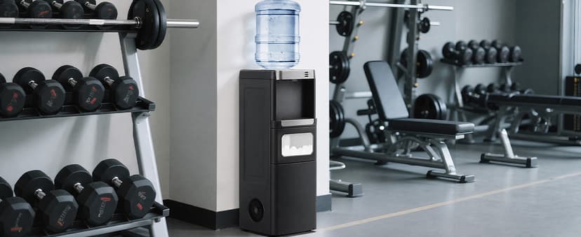 4 in 1 Water Cooler Dispenser with Ice Maker, Hot & Cold Water Dispenser for Home & Office, 33lbs/24H Bullet Ice, Top Loading 3-5 Gallon, Child Safety Lock, Ice Ready in 7 Mins (Black)