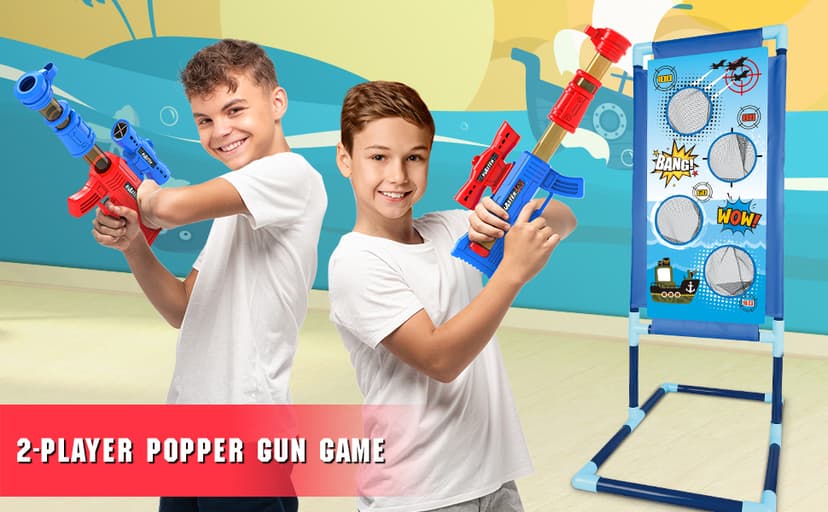 YEEBAY Shooting Game Toy for Age 6, 7, 8,9,10+ Years Old Kids, Boys - 2pk Air Guns & Shooting Target & 24 Foam Balls - Ideal Gift - Compatible with Toy Guns