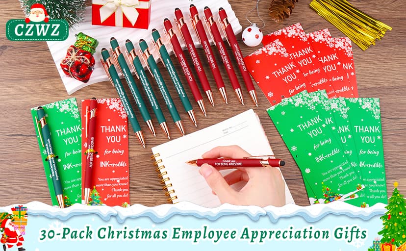 CZWZ 30 Pack Christmas Employee Appreciation Gifts Set, Thank You Pens with Appreciation Cards, Inspirational Ballpoint Pens for Staff Recognition Coworkers Teachers Christmas Thank You Gifts