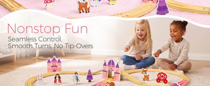 Pink Train Track Set Fairy Theme with Multiple Layouts, Birthday Gift Toys for Girls 3 4 5 6 Year Old Wooden Train Set Electric, 50 PCS Unicorn Princess Wood Track for Girls B0HDSGBW7S