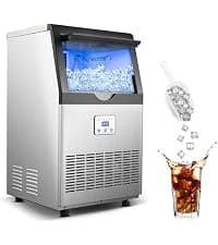 90LBS/24H Commercial Ice Maker Machine, Undercounter or Freestanding Stainless Steel Ice Machine with 25LBS Storage, 32 Cubes/Cycle, Self-Cleaning & Quiet Operation for Home, Bar, Restaurant