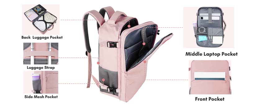 Taygeer Travel Backpack for Women, Carry On Backpack with USB Charging Port & Shoe Pouch, TSA 15.6inch Laptop Mochila Flight Approved, Nurse Bag Casual Daypack for Weekender Business Hiking, Pink