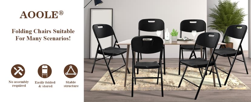 6 Pack Folding Chair, 600 lb Weight Capacity,Indoor/Outdoor Heavy Duty Foldable Chairs for Restaurants, Kitchens, Picnics, Races, Parties & Weddings. (6, Black)