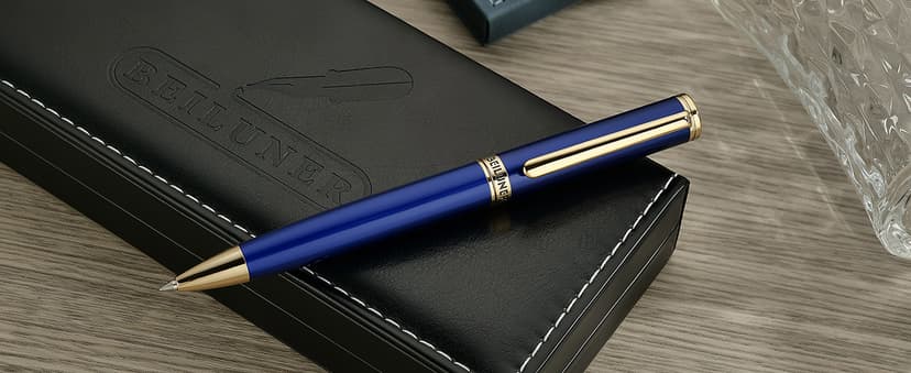 BEILUNER Blue Lacquer Gel Pen - Stunning Luxury Pen with 24K Gold Finish, ADMOK Black Refill, Executive Gift Set for Family & Friends, Writing, Fancy, Office, Retractable Pens