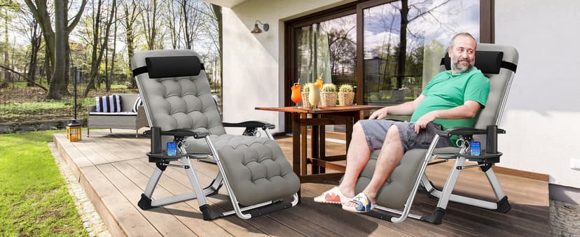 MOPHOTO Zero Gravity Chair, Outdoor Padded Lounge Chair with Side Table, Zero Gravity Recliner Chair, Outdoor Reclining Chair, Sturdy & Comfortable, Supports up to 440lbs