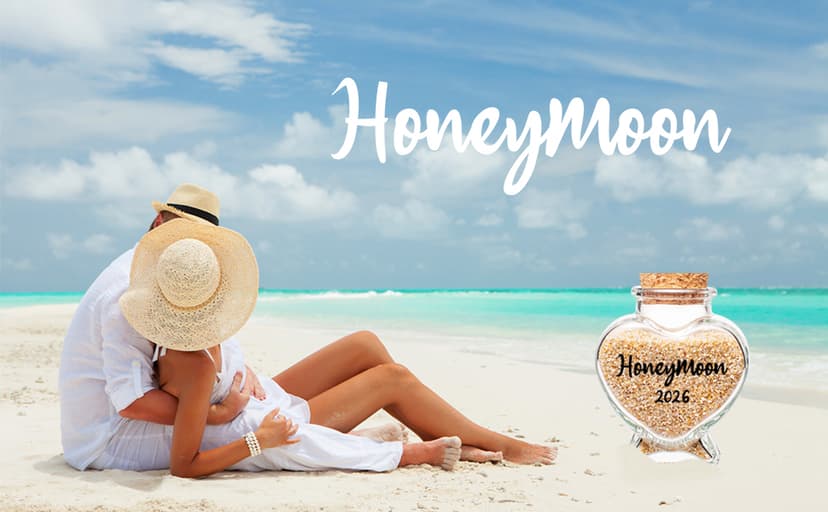 Honeymoon Sand Keepsake Jar 2026,Bridal Shower, Wedding, Engagement, Honeymoon, Travel Gift for Couples, Newlywed, Fiance(Gift Box Includes) - 40ml Heart Shape Glass