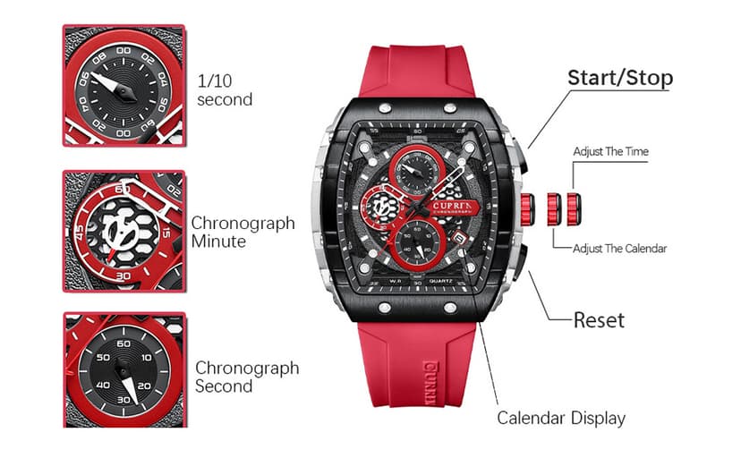 PASOY Luxury Chronograph Watches for Mens Rubber Strap Black Waterproof Date Analog Quartz Watch