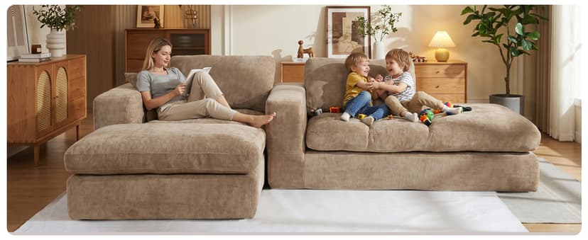 80.7" Oversized Double Chaise Lounge Chair Indoor, Cloud Boneless Sleeper Sofa Bed with 4 Pillows, Extra Deep Seat Cozy Loveseat Couch for Living Room Bedroom, No Assembly Required (Khaki)