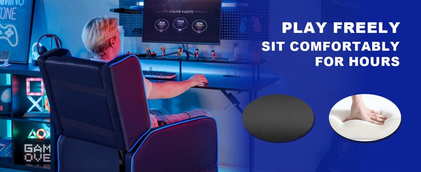 GTPLAYER Gaming Recliner Chair for Living Room Racing Style Single PU Leather Gaming Sofa for Adults Modern Game Recliners Ergonomic Comfortable Home Theater Seating, Blue