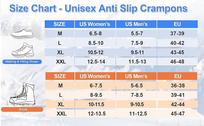 ZUXNZUX Crampons, Ice Cleats for Shoes and Boots, Silicone Stainless Steel Grippers Shoe Spikes Grips Traction for Ice Snow, Winter Hiking Climbing Ice Fishing