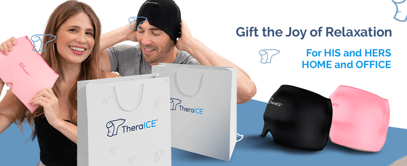 TheraICE Headache Relief Cap, Migraine Ice Pack Mask Products, Women Cooling Gel Hat, Face Cold Compress Head Wrap for Her Stress. Great Birthday Gift for Mom, Sister, Grandma, Girlfriend, & Teacher