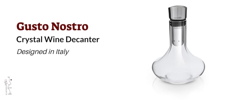 Gusto Nostro Crystal Wine Decanter with Aerator Pourer - Premium Hand-blown Lead-free Glass Wine Decanter Set for Red Wines - Carafe with Lid Filter for Smooth Pouring - Stainless Steel Spout Included