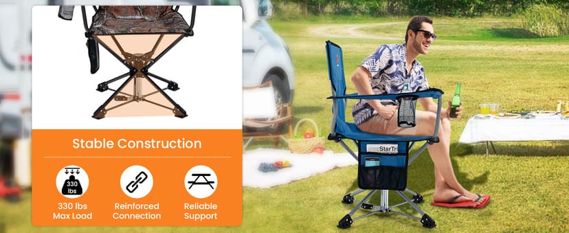 Goplus 360° Swivel Hunting Chair, Folding Hunting Blind Chair for Adults with Cup Holder & Carrying Bag, Lightweight Portable Camping Chairs for Lawn Fishing Picnic Beach Outdoor