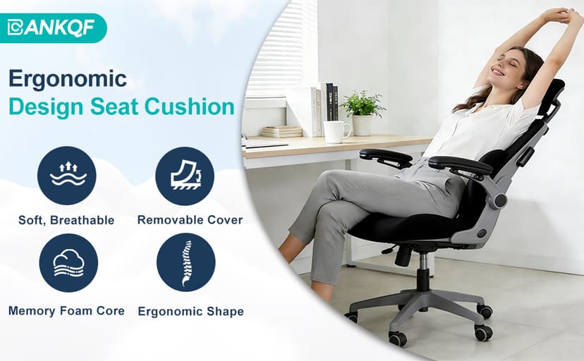 Seat Cushion for Office Chair and Car, Lumbar Support Pillow for Office Chair, Memory Foam Ergonomic Seat Cushion for Long Sitting, Back & Tailbone Pain, Sciatica - Black