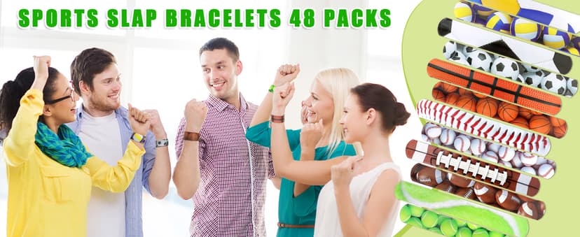 Sports Slap Bracelets Set 48 Counts Sports Party Favors Football Basketball Soccer Baseball Volleyball Tennis Accessories Party Favors Bracelets Wristbands Football Party Supplies Classroom Prize