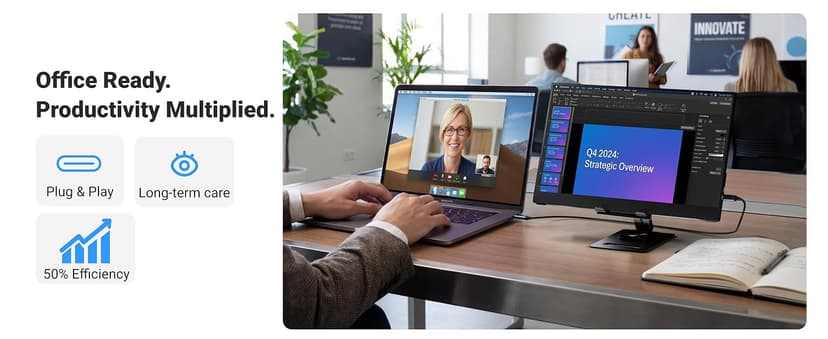 Ingnok Portable Monitor, Ultra Slim 15.6 Inch FHD IPS Laptop Screen Extender with Adjustable Stand, USB C Compatible, Ideal for Travel and Office