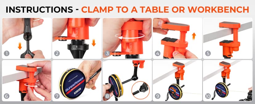KastKing TrueWind Clamp-On Fishing Line Spooler, Portable Fishing Reel Spooler for Spinning & Baitcasting Reels, No Line Twist, Adjustable Tension, Built-in Line Cutter