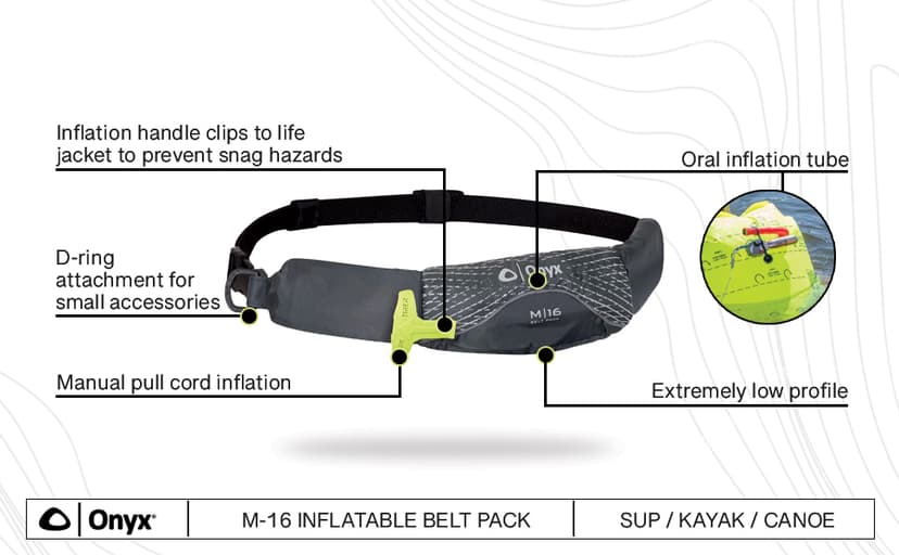 Onyx M-16 Manual Inflatable Belt Pack, U.S. Coast Guard Approved, Low Profile, Compact Design, Approved for users 16 years and older; and over 80 pounds