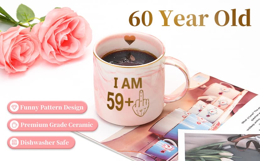 60th Birthday Gifts for Women Funny 60 Year Old Birthday Gifts for Women Turning 60 Gift for Woman 60th Bday Decorations for Woman Mom Her - Coffee Mug Card Makeup Bag Toilet Paper