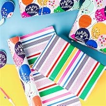 WRAPAHOLIC Reversible Birthday Wrapping Paper - Mini Roll - 17 Inch X 33 Feet - Colorful Balloon with Confetti Design for Birthday, Holiday, Party, Baby Shower B0BJ6V38SZ