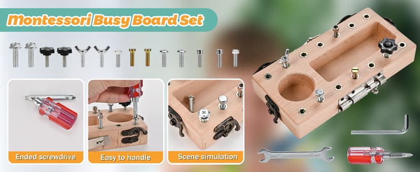 Montessori Screwdriver Board Set with Lock and Key, Montessori Toys for 3 4 5 Year Old, Wooden Screw Driver Activities Tools, Fine Motor Skills Preschool Learning Sensory Toy B0G4VS2511