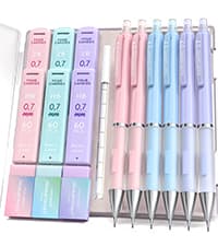 Four Candies Cute Mechanical Pencil Set, 6PCS Pastel Mechanical Pencils 0.5 mm & 0.7mm & 0.9mm with 360PCS Leads, 3PCS Erasers and 9PCS Eraser Refills, Aesthetic Pencils for Girls Writing, Art Drawing