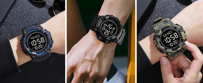 FANMIS Men's Digital 50M Waterproof Electronic Sport Watch Rubber Band Army Military 24H Time LED Light 164FT Water Resistant Calendar Date Day Watches