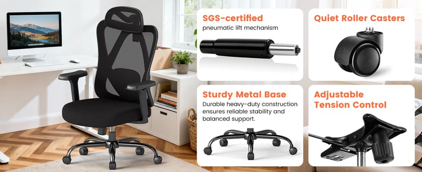 Office Chair Ergonomic Desk Chair,Adjustable Headrest Lumbar Support Computer Chair - Home Office Desk Chairs,300lbs Wide Seat Big and Tall Office Chairs with 3D Armrests, Comfy Desk Chairs (New)