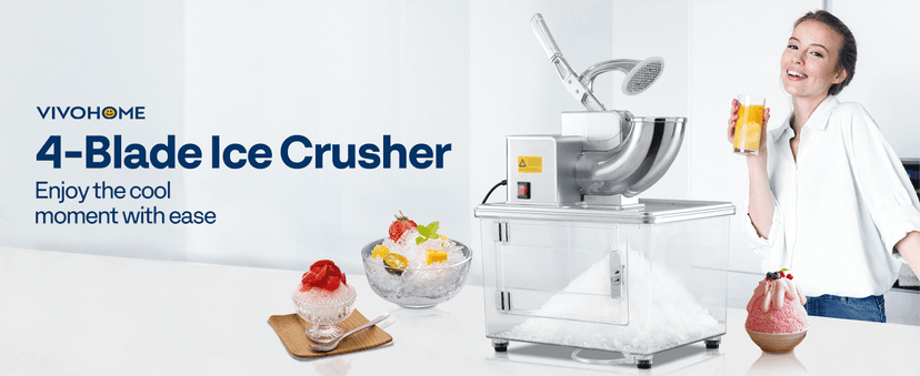 VIVOHOME Commercial Ice Crusher Shaver with Four Blades, Electric Snow Cone Maker Machine, 350W Shaved Ice Machine with Safety Switch for Both Home and Commercial Use, 660lbs/hr