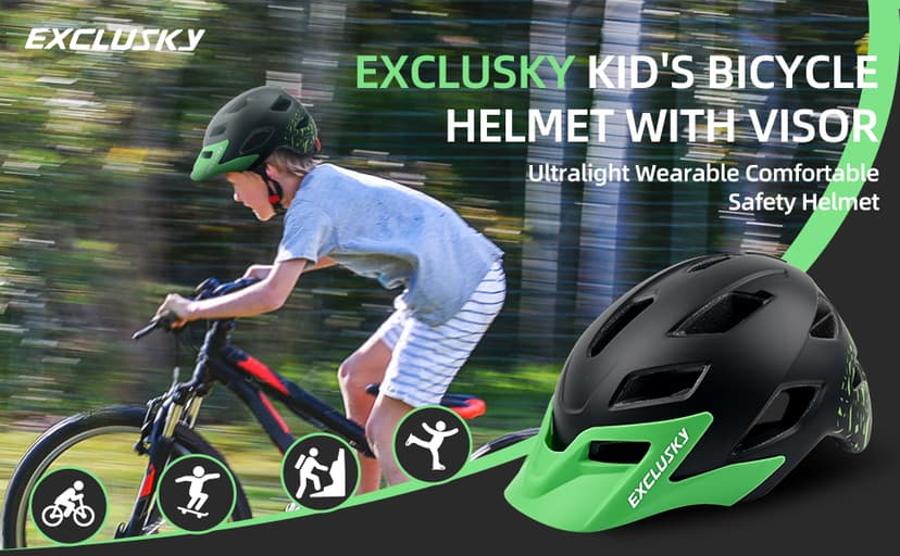 Kids Helmet, Exclusky Kids Bike Helmet Adjustable Safety Lightweight Children Bicycle Helmet for Kids Skating Cycling Scooter Boys and Girls Bicycle Helmets Ages 5-8-14