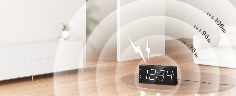 PPLEE Alarm Clock for Bedroom, 2 Alarms Loud LED Big Display Plug in Simple Basic Digital Clock with USB Charging Port, Adjustable Volume, Dimmable, Snooze for Deep Sleepers Kids Elderly Home Office