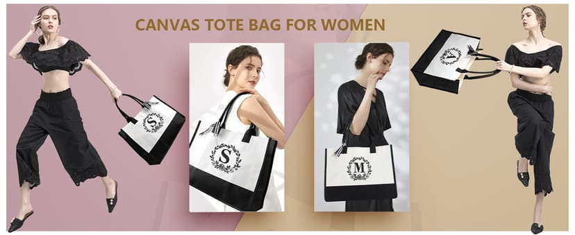 BeeGreen Embroidery Monogram Initial Tote Bag for Women Teacher Mom Friend Personalized Gift for Birthday Beach Wedding Work