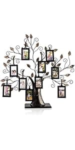 Klikel Family Tree Picture Frame Display with 10 Hanging Picture Photo Frames | Large 20 x 18 Metal Tree | 10 Ornamental 2x3 Frames