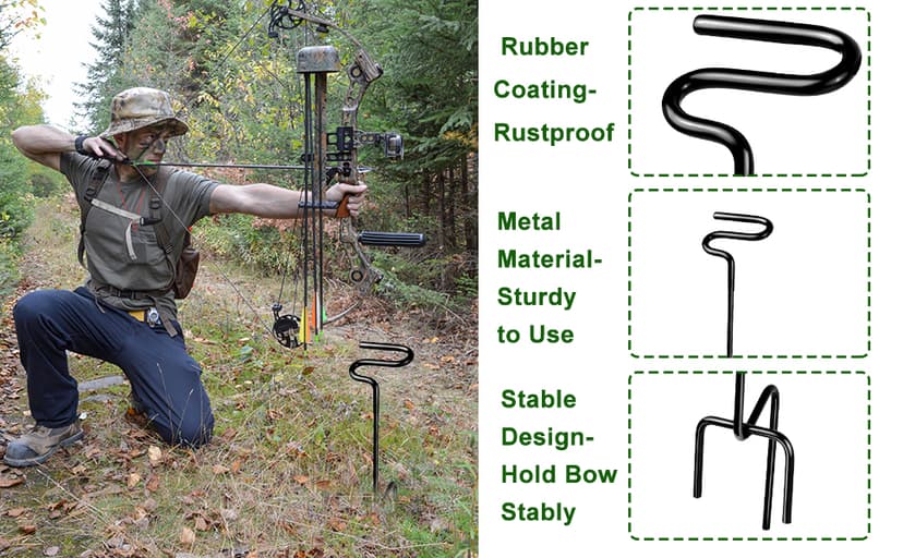 Mofuiry Ground Blind Bow Holder with Rubber Coated, Rustproof Hunting Compound Bow Holder Stable Archery Bow Stand Versatile Ground Stake Bow Holder Archery Accessories for Hunting Target Practice