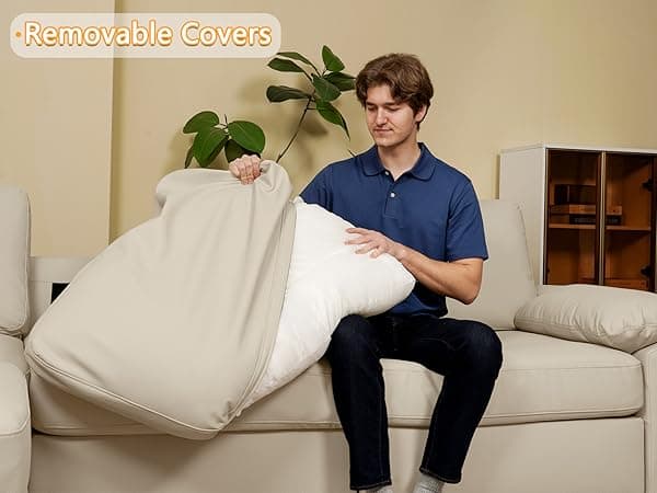 EASE MOOSE Leather Sectional Couch, Oversized Modular Sectional Sofas, Wide Deep Seat Modular Couch, Scratch Resistant Faux Leather Material, L Shaped Sofa for Big Spaces, Beige