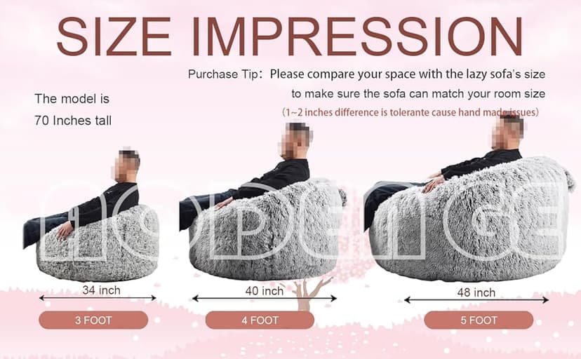 Plush Faux Fur Bean Bag Chairs, Memory Foam Filled Sofa Chair Shape Bean Bag for Adults/Teens/Kids, Ultra-Soft Lazy Sofa for Living Room Bedroom College Dorm, Grey