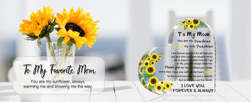 Gifts for Mom, 5.9×5.9 inch Delicate Heart Plaque, Mom Birthday Sign Present Idea, First Mothers Day Christmas Stocking Stuffers Birthday Acrylic Gifts for Mama Stepmom, Christmas Gifts for Mom