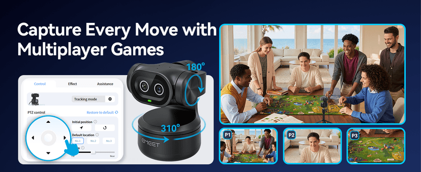 EMEET PIXY Dual-Camera AI-Powered PTZ Camera 4K, AI Tracking, PDAF&AI Autofocus 0.2s, 1/2.55'' Sony Sensor, 3 Mics, Presets, Gesture Control, 4K Webcam for Streaming and OBS/Twitch/Switch 2 Compatible