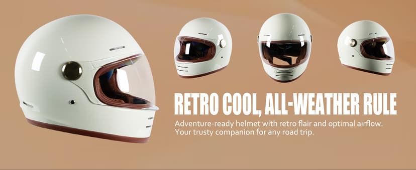 Retro Motorcycle Helmet for Adults?Vintage Full Face Helmet with Ventilation System, Waterproof Design for Motorcycle Riding
