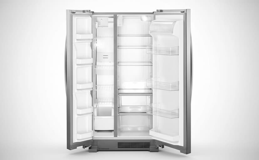 Whirlpool 33 Inch Freestanding Side by Side Refrigerator with 21.72 Cu. Ft. Total Capacity, Adjustable Gallon Door Bins, LED Interior Lighting, Hidden Hinges, Frameless Glass Shelves, Stainless Steel