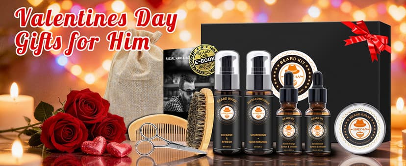 XIKEZAN Beard Kit for Men Grooming & Care w/Beard Conditioner, Wash, Oil, Balm, Brush, Comb,Birthday Fathers Valentines Gifts for Men Him Dad Husband Boyfriend Christmas Gifts Mens Stocking Stuffers