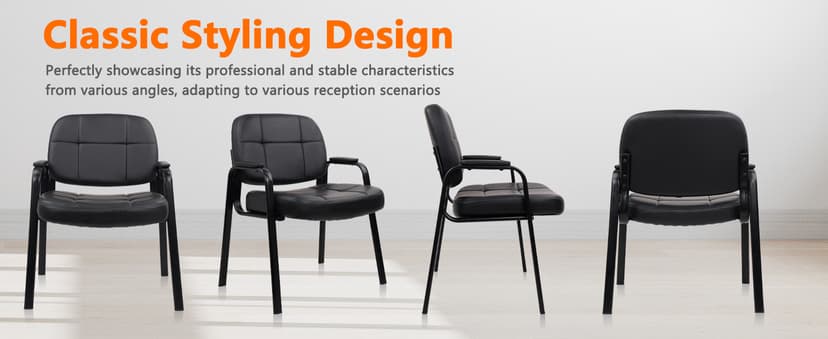 CLATINA Big & Tall 500 lbs Waiting Room Guest Chair, Leather Office Reception Chair No Wheels with Padded Arms for Elderly Home Desk Conference Room Lobby Side Salon Clinic, Black(4 Pack)