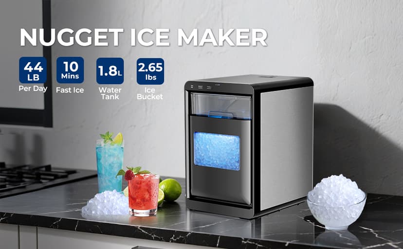 Antarctic Star Nugget Ice Maker Countertop - 44LB/Day, Self-Cleaning Portable Ice Machine with LED Display, 10-15 Minute Fast Ice Making for Home/Office/Bar